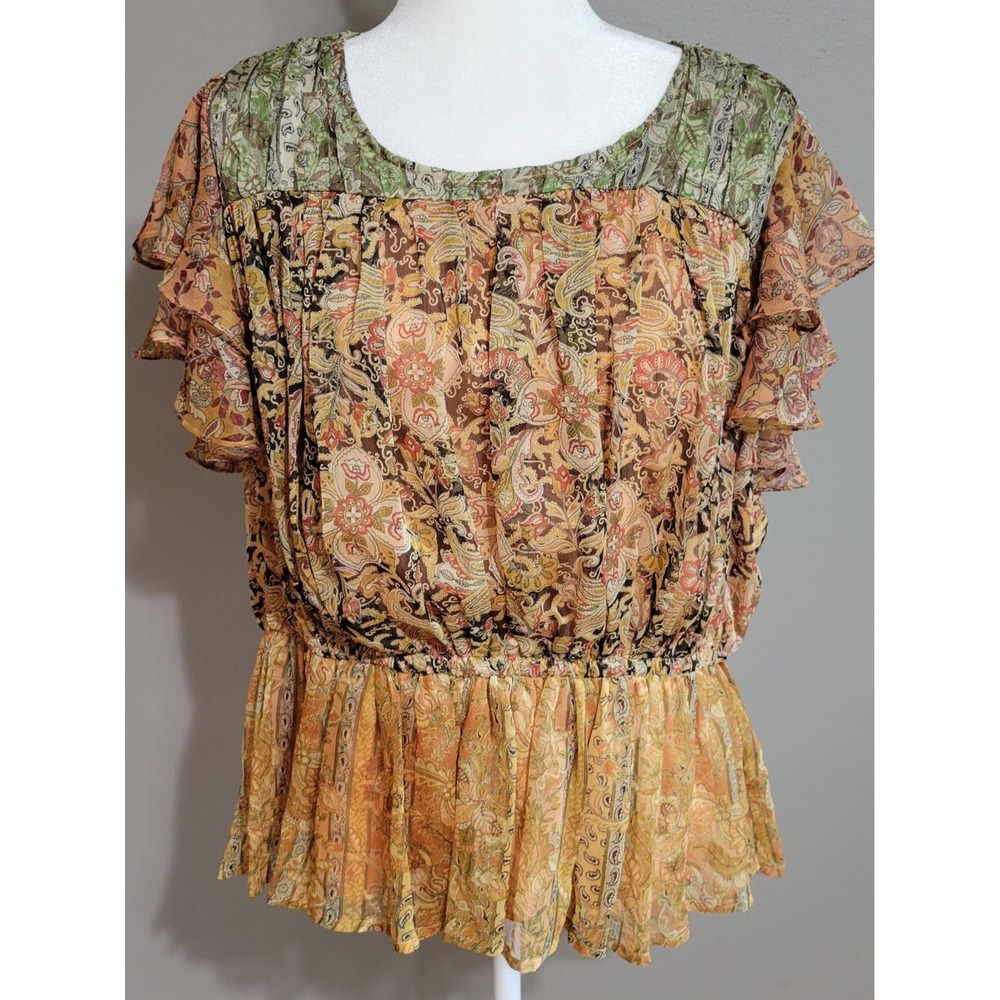Chelsea & Theodore Paisley Floral Flutter Sleeve Blouse